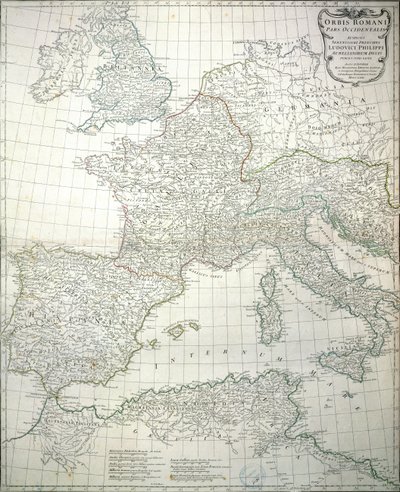 Karte des westlichen Teils des Römischen Reiches, 1763 von Jean Baptiste d